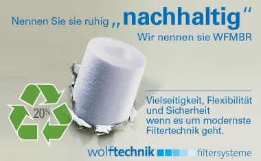 Tiefenfilterkerze von Wolftechnik mit einem Recyclinganteil von 20 %