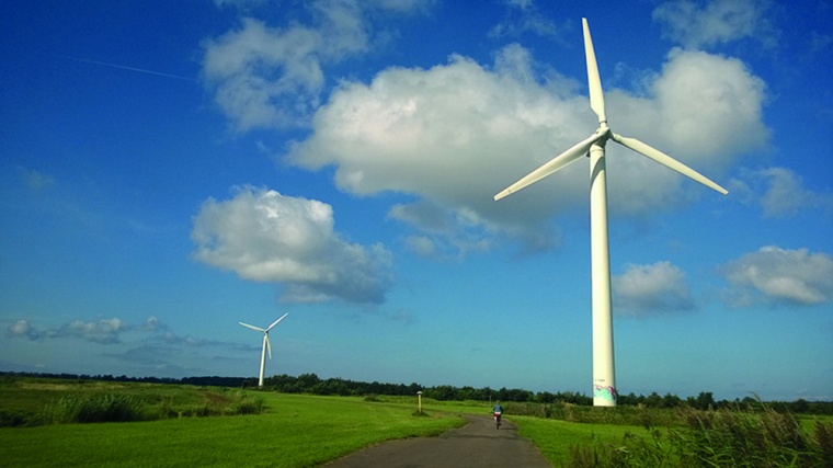 Abb.: Windkrafträder an der Ostsee östlich von Ahrenshoop. © LVT